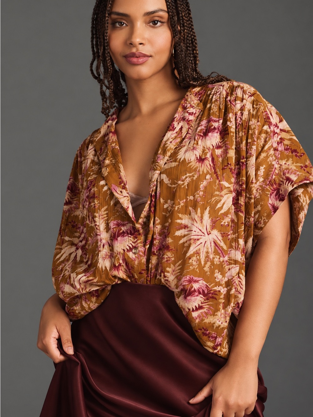 Anthropologie Pilcro Floral Cotton Gauze Button Front Top S/M